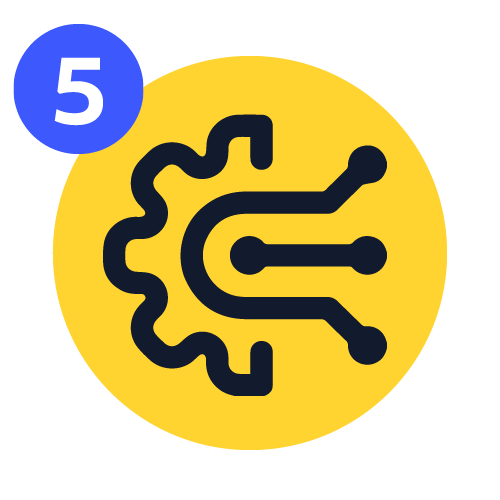 An icon of a gear with connections and number 5