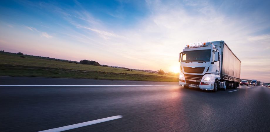 A truck driving on a motorway