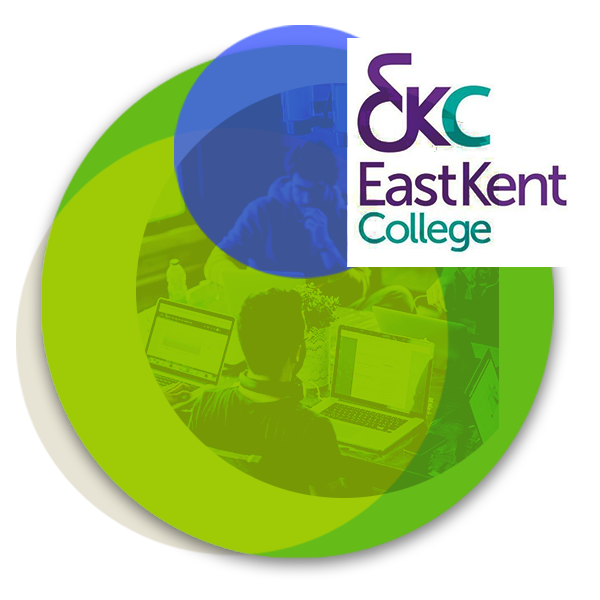 An image of an office environment with the East Kent College logo