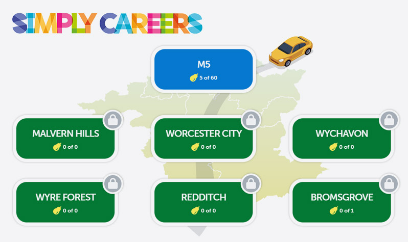 Simply Careers logo and Worcestershire map illustration