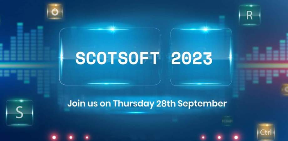 ScotSoft 2023 logo with headline 'Technology and Leadership Collide'