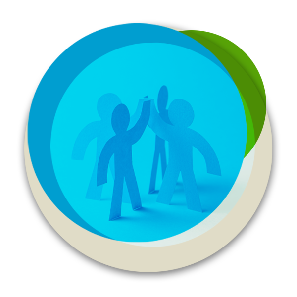 Circular illustration with four cutout people representing partnerships