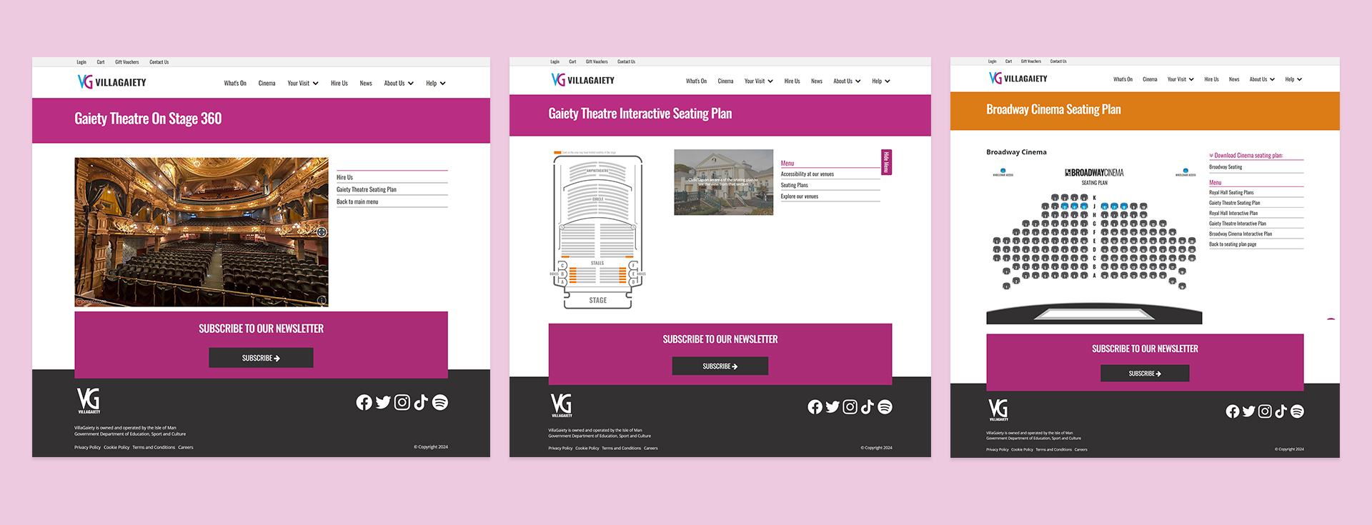 Designs of Villagaiety website seating plans