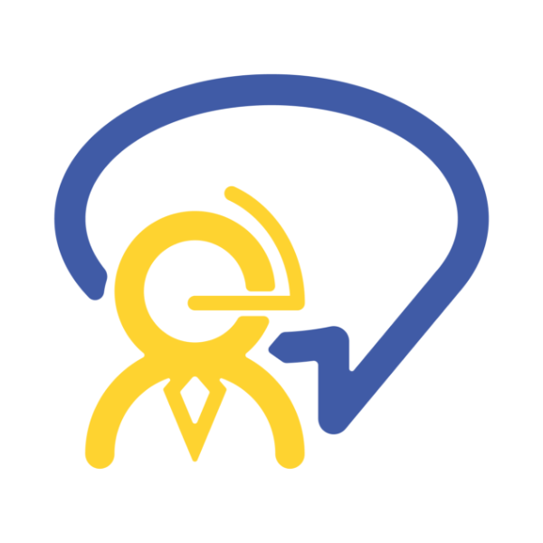An icon of a support worker wearing a headset in a speech bubble