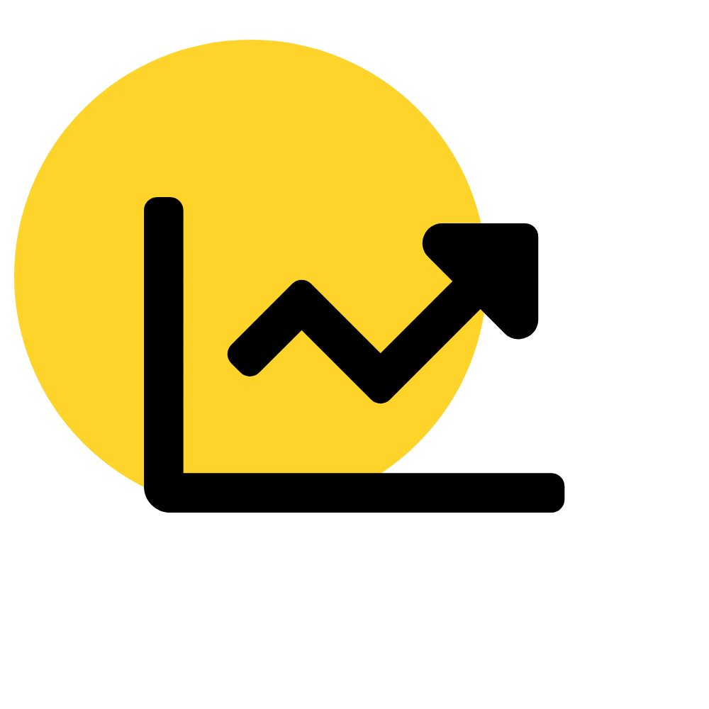cartoon graphic of graph arrow pointing upwards against a yellow background