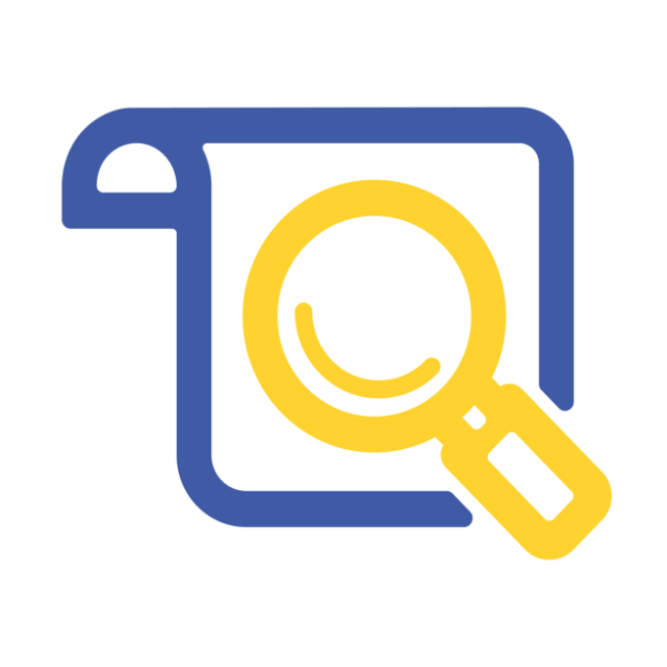 An icon of a magnifying glass in front of a document