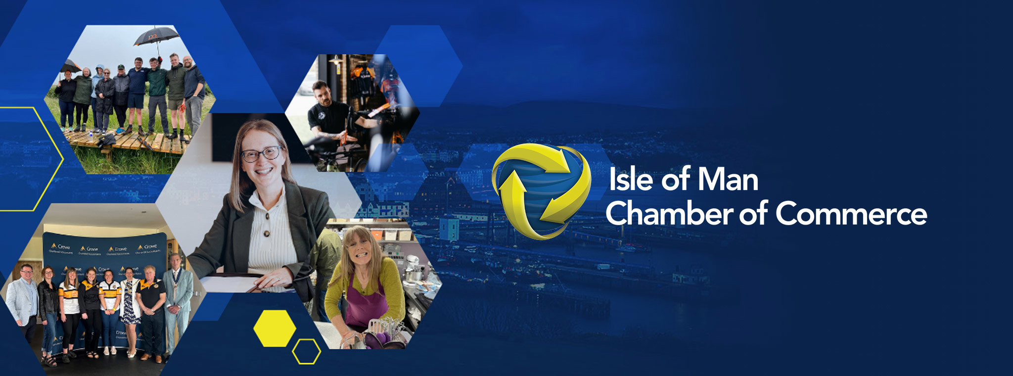 Banner with the Isle of Man Chamber of Commerce imagery and branding