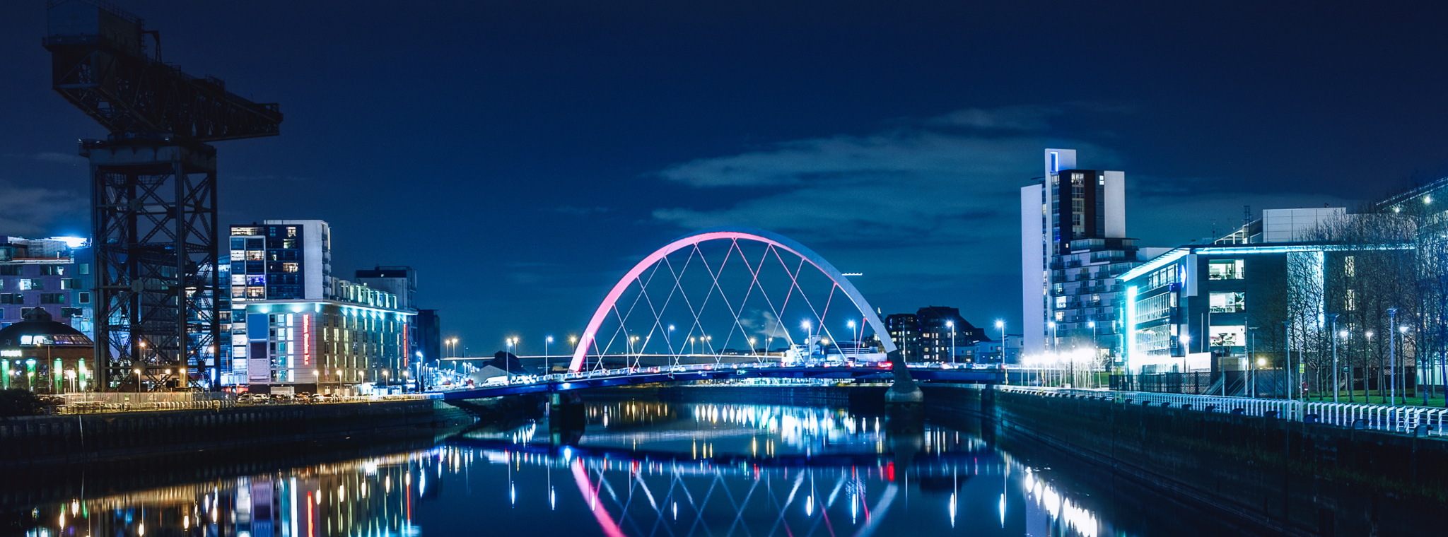 A night time image of Glasgow monuments lit-up