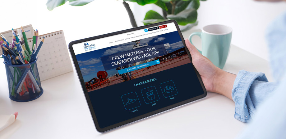 Isle of Man Ship Registry website on a tablet screen