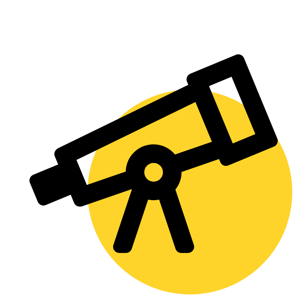 An icon of a telescope against a yellow circle
