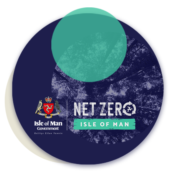 An icon of the sky with the Net Zero Isle of Man and Government logos