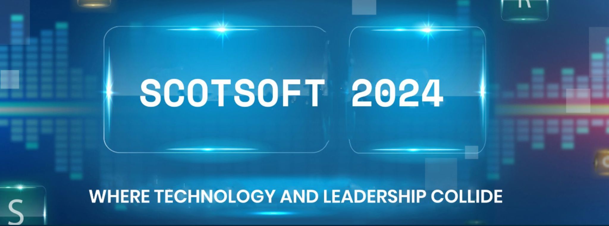 Graphic of ScotSoft 2024 with the date and location on a digital background