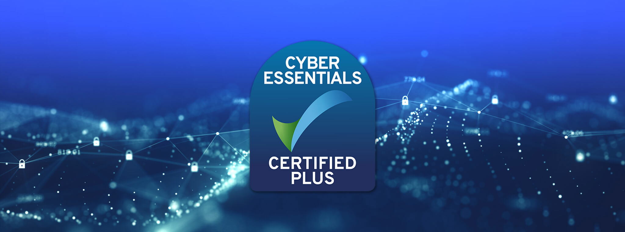 Cyber security background with Cyber Essentials Plus logo