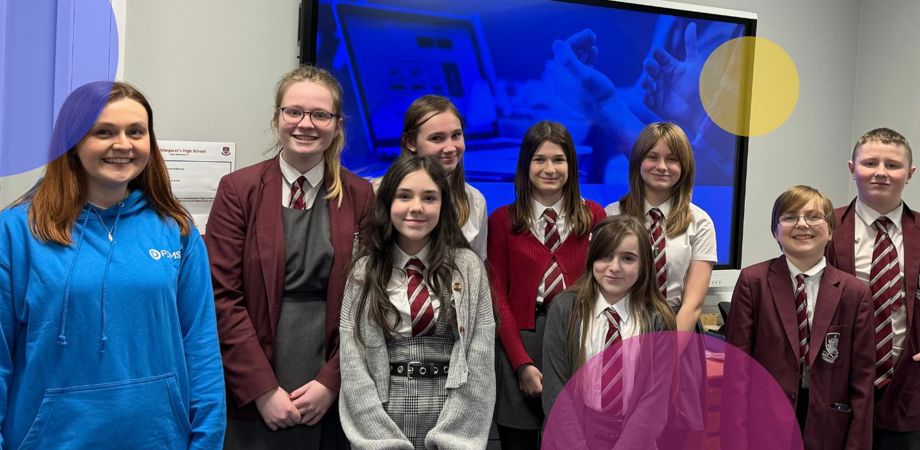 Claire Welsh with school pupils during a Digital Critical Friend Programme