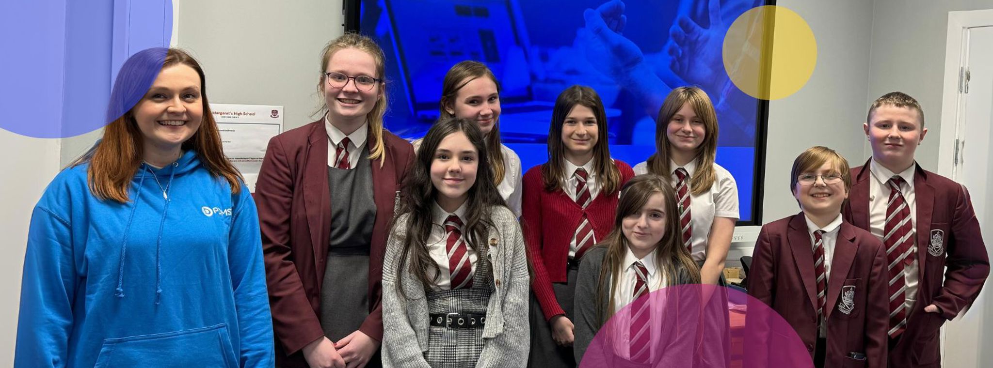 Claire Welsh with school pupils during a Digital Critical Friend Programme