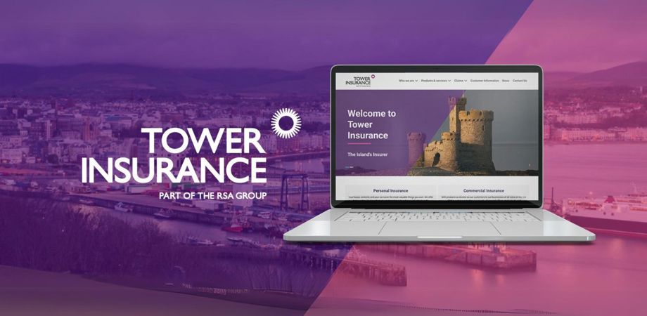 Mock-up of the new Tower Insurance website on a laptop with the Tower Insurance logo alongisde