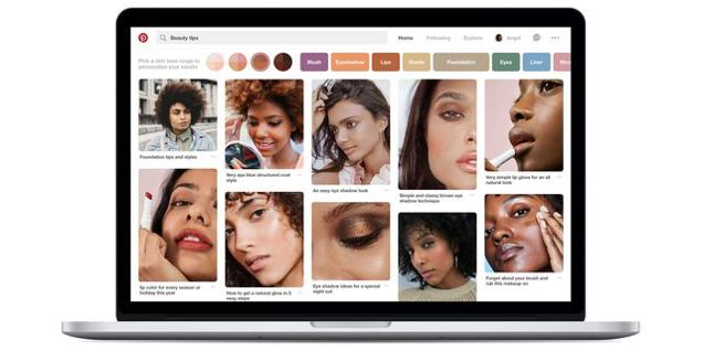 A laptop with images of the Pinterest skin tone feature