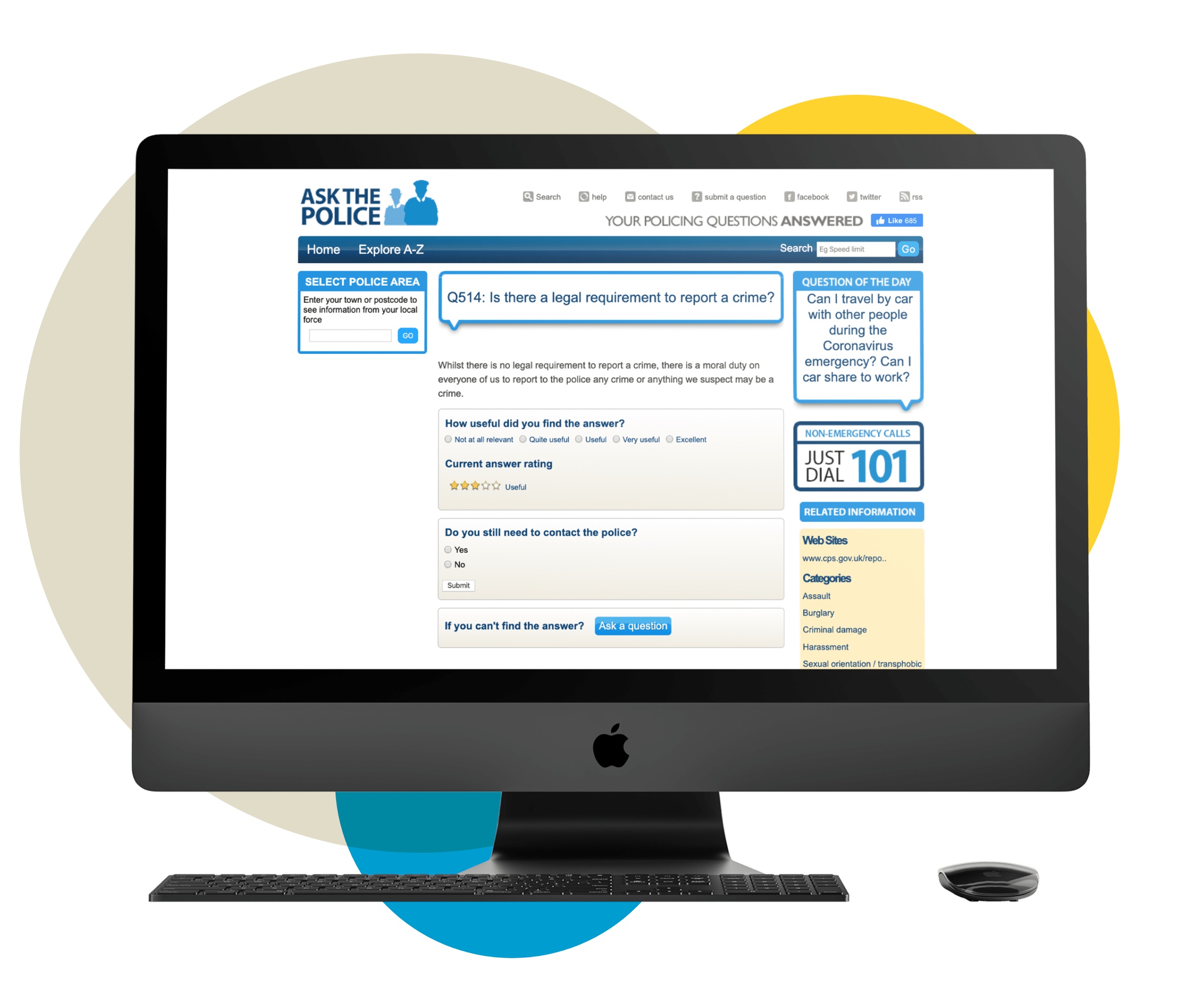 A mock-up of the Ask the Police website