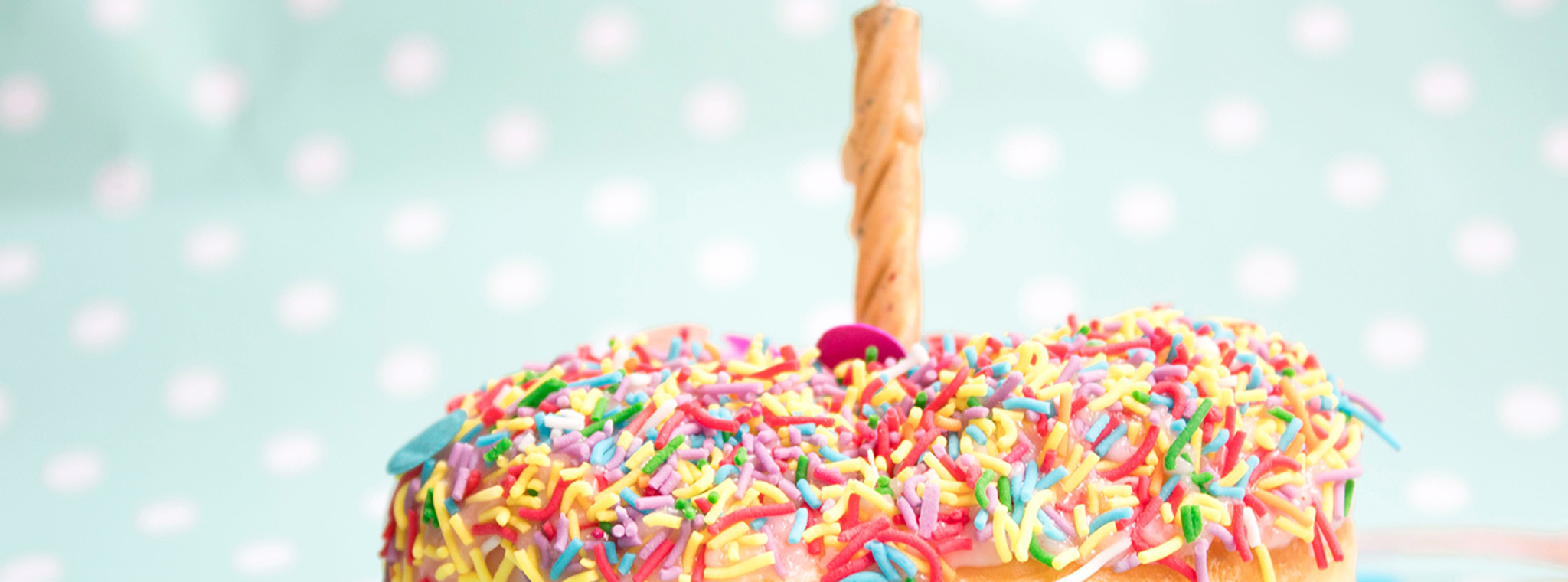 A photo of a cake with a single candle in it